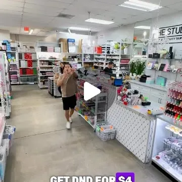 Wide store aisle with a shopper walking; on-screen text "GET DND FOR $4". Most-liked recent post (512 likes).