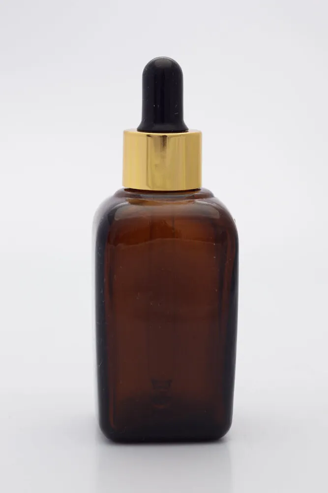 Glass Dropper Bottle - French Square - Amber Brown - 1.4 oz