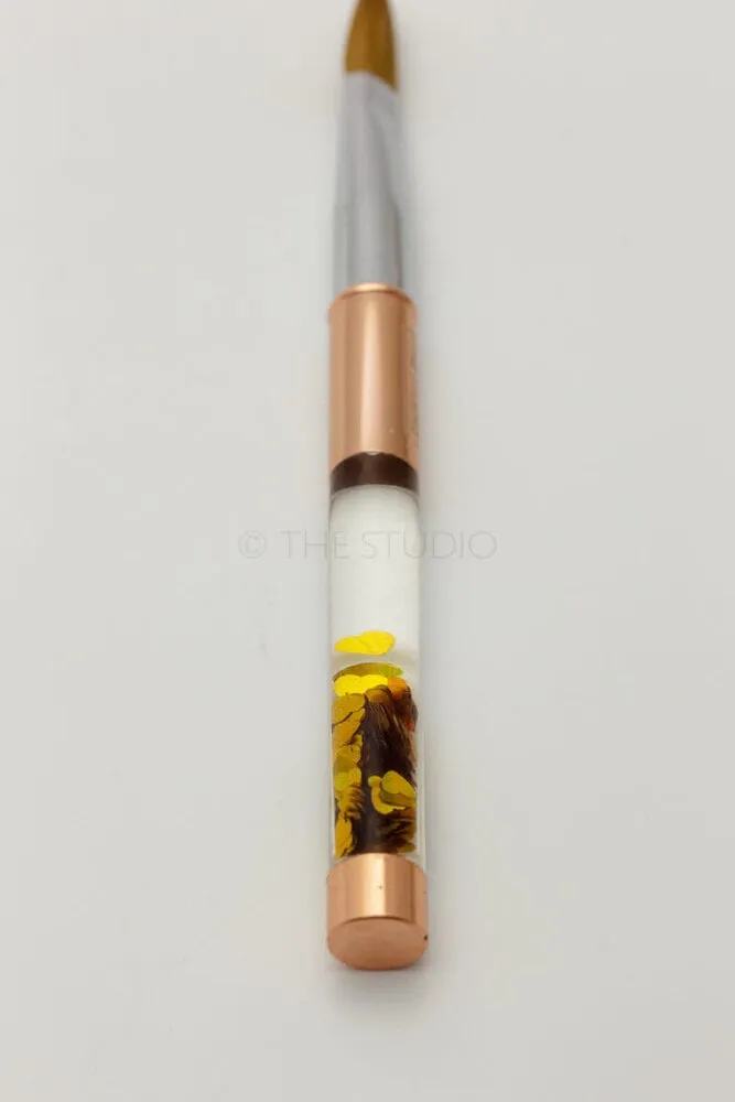 The Studio - Kolinsky Acrylic Brush - Rose Gold - Gold Hearts