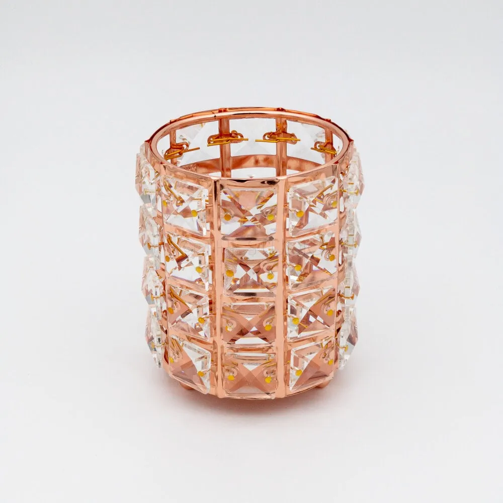 The Studio - Circle Brush Holder w/ Square Crystal - Rose Gold