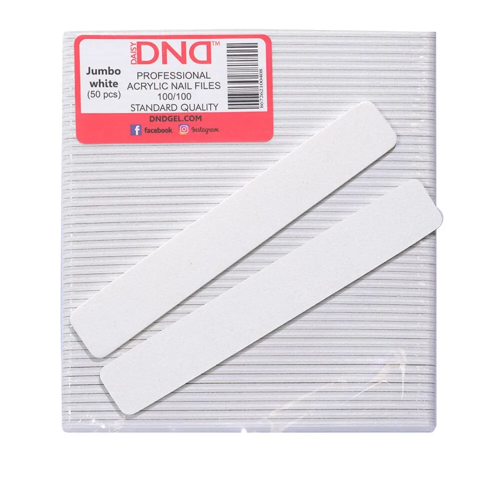 DND - Nail Files - Rectangle - 100/100 - Jumbo White - 50 count