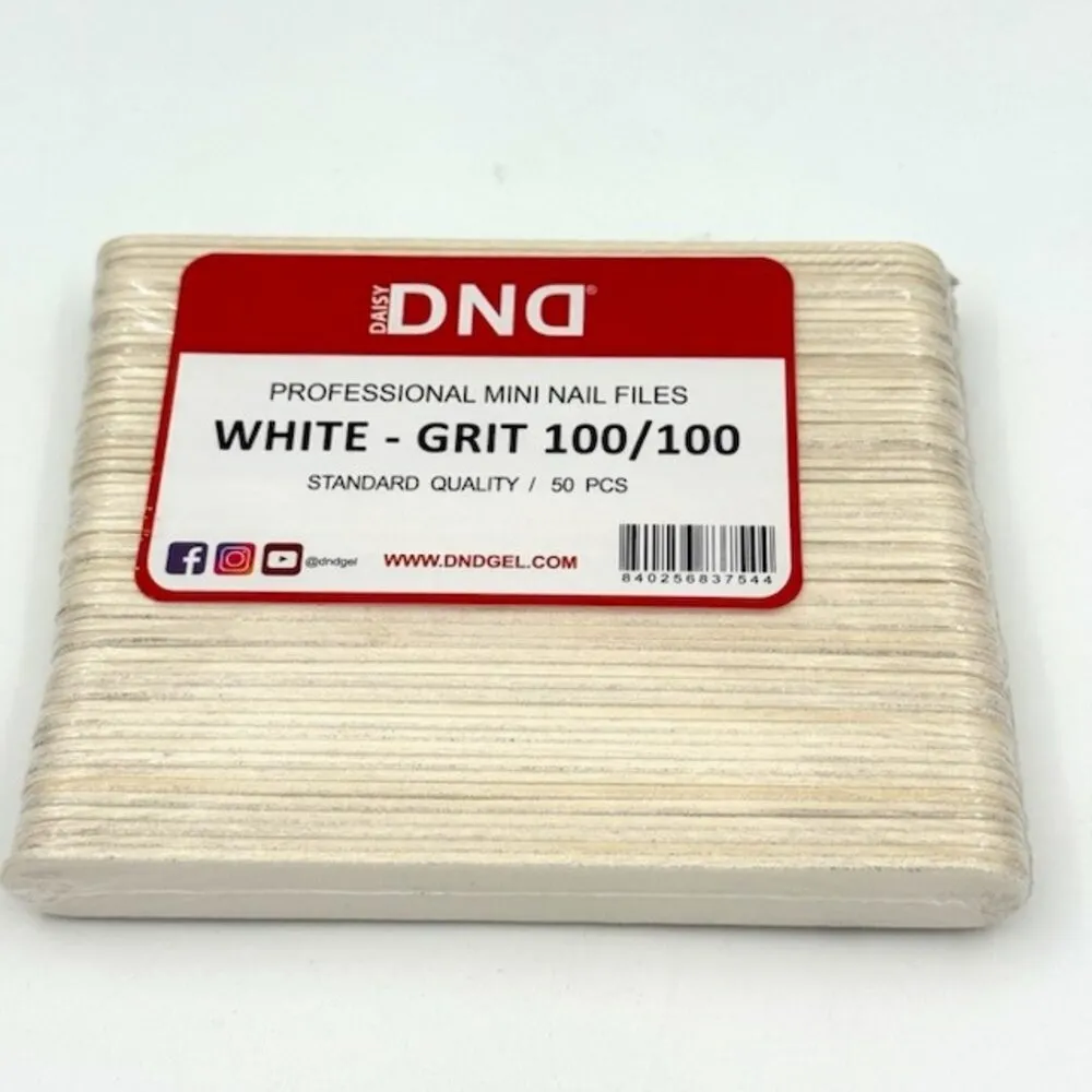 DND - Mini Nail File - 100/100 Grit - White - 50 pcs