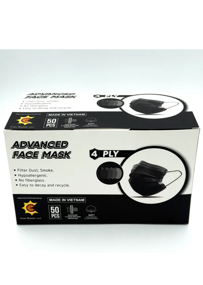 Face Mask - Disposable - Black 4 ply - 50 count