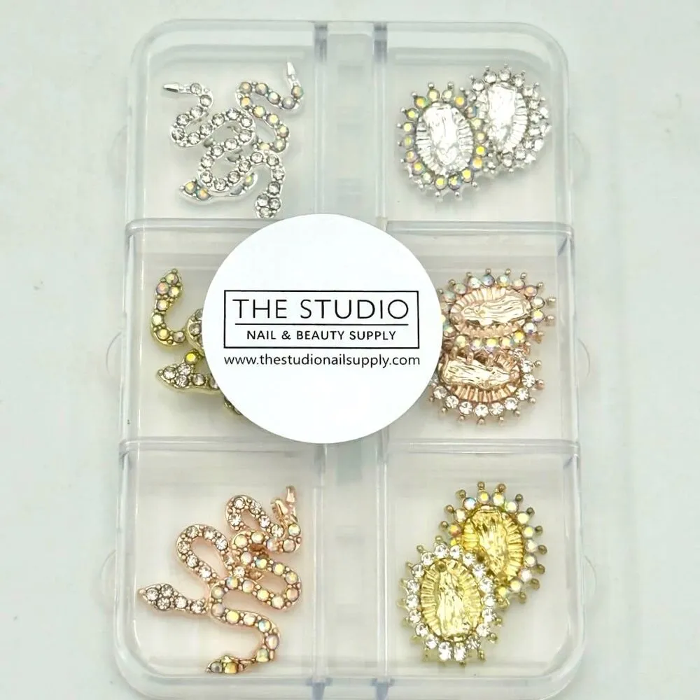The Studio - Art Pack #515 - Assorted Snake and Lady of Guadalupe Charms - 12 pcs