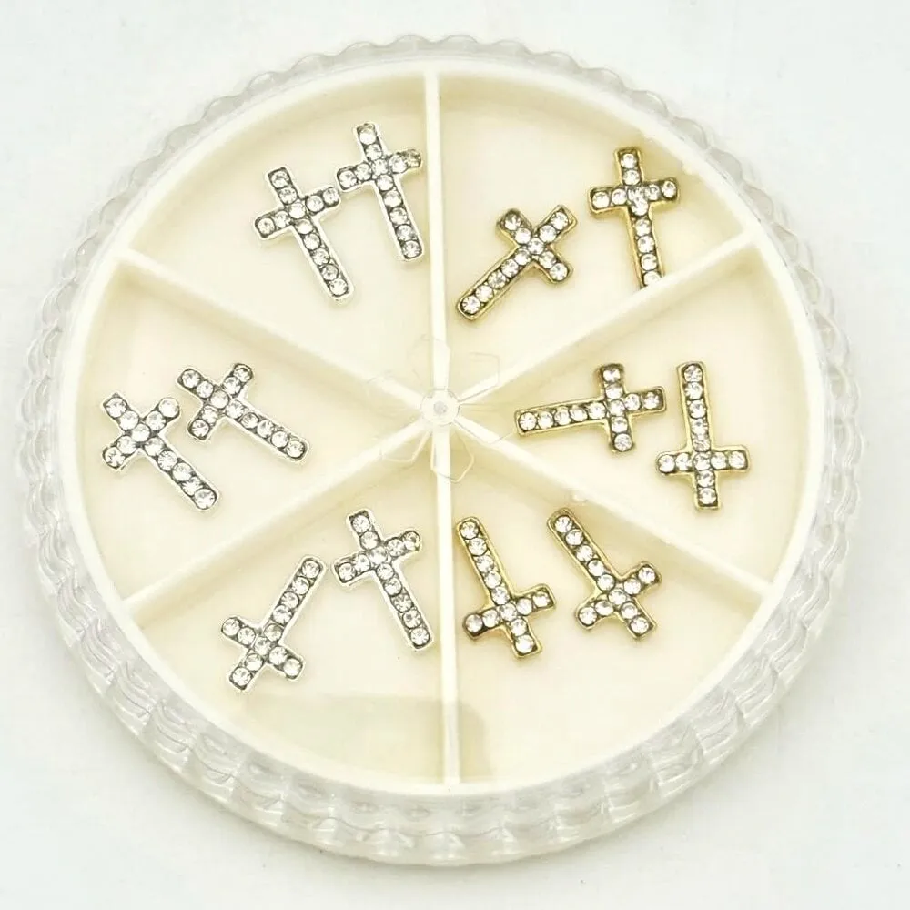 The Studio - Art Pack #468 - Silver and Gold Rhinestone Crosses - 12 pcs