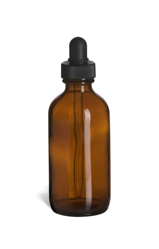 Glass Dropper Bottle - Amber Brown - 4 oz