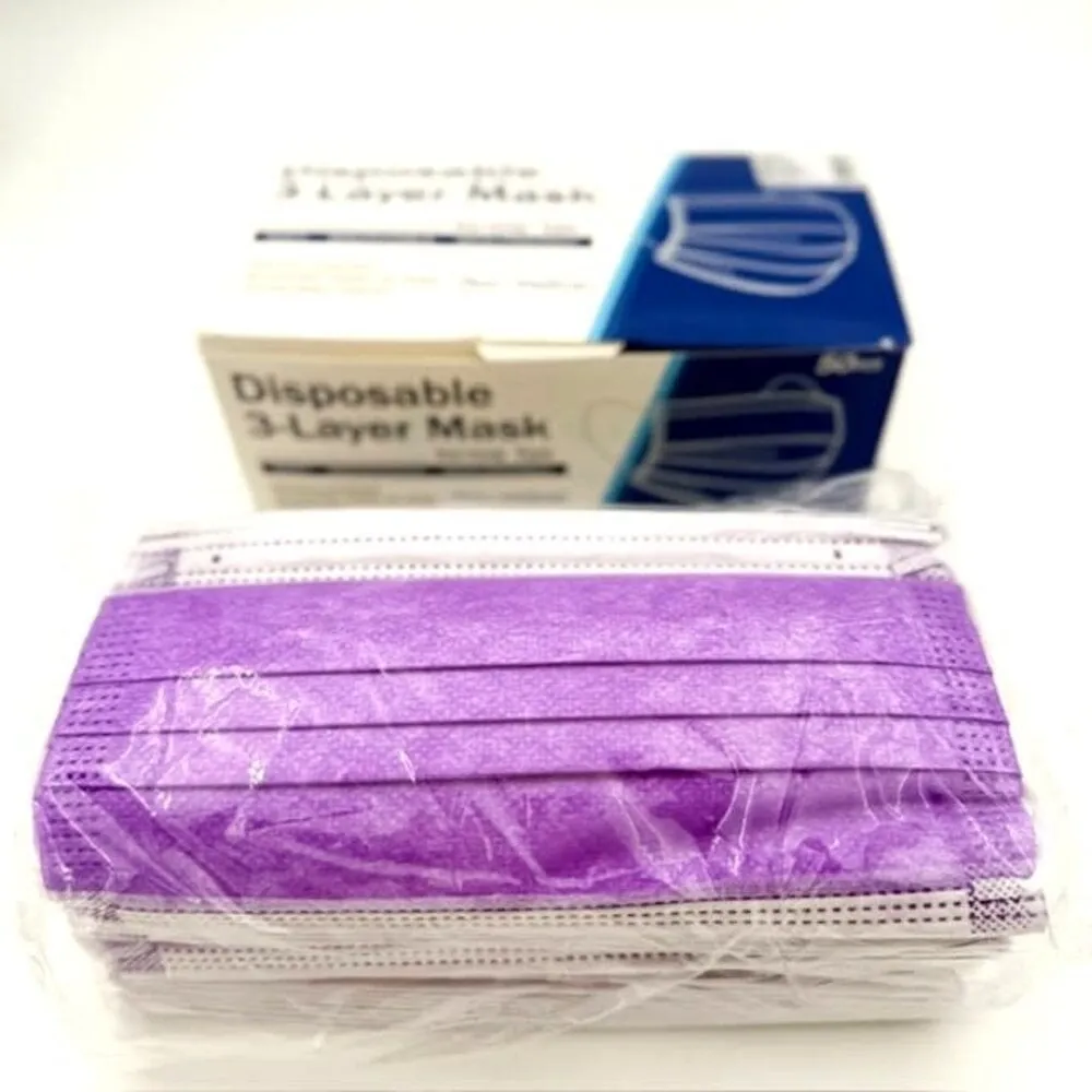 Face Mask - Disposable - Purple 3 Layer - 50 count
