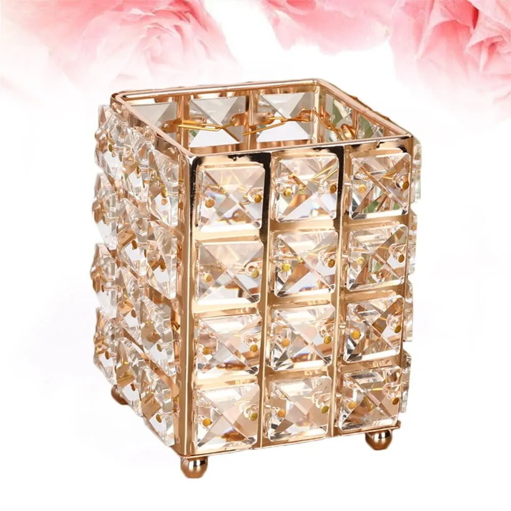 The Studio - Square Brush Holder w/ Square Crystal - Gold