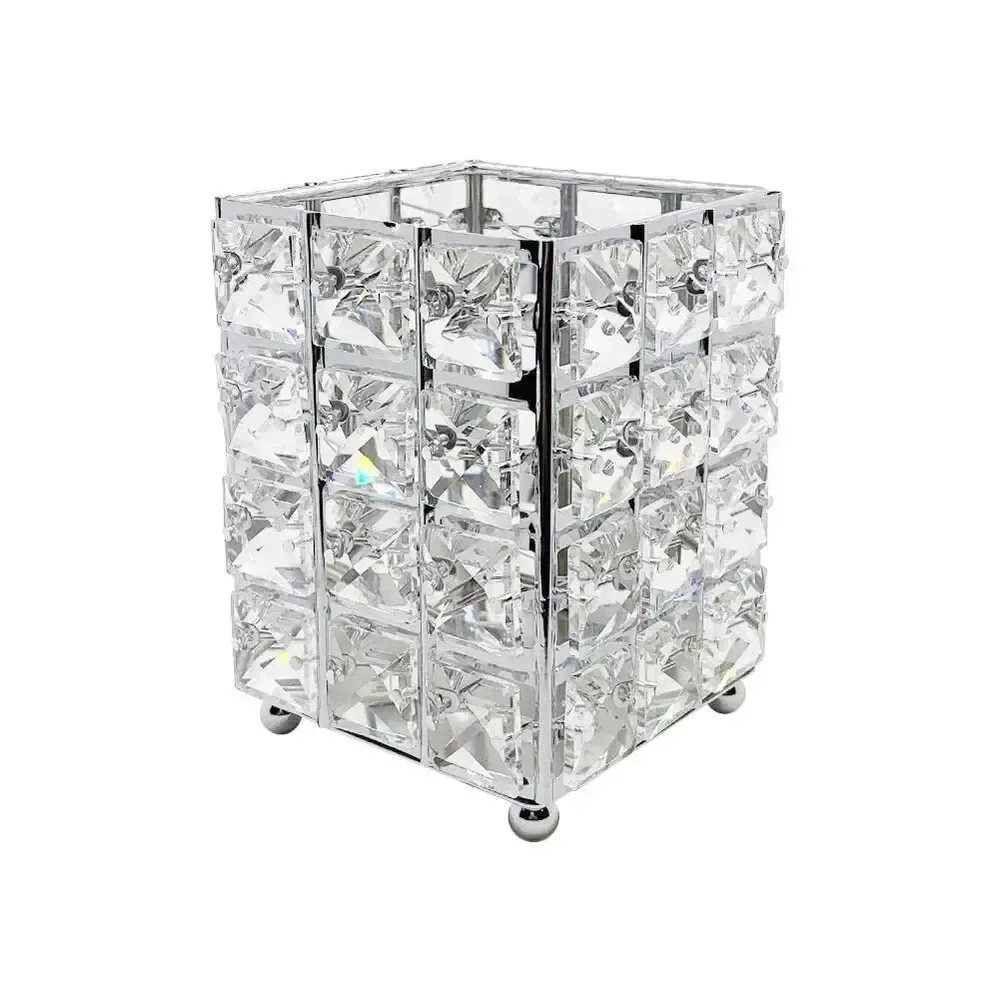 The Studio - Square Brush Holder w/ Square Crystal - Silver