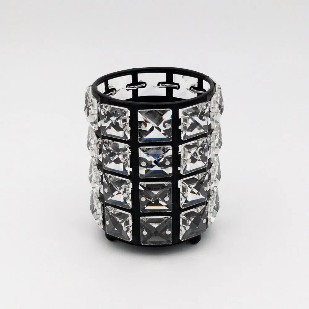 The Studio - Circle Brush Holder w/ Square Crystal - Black