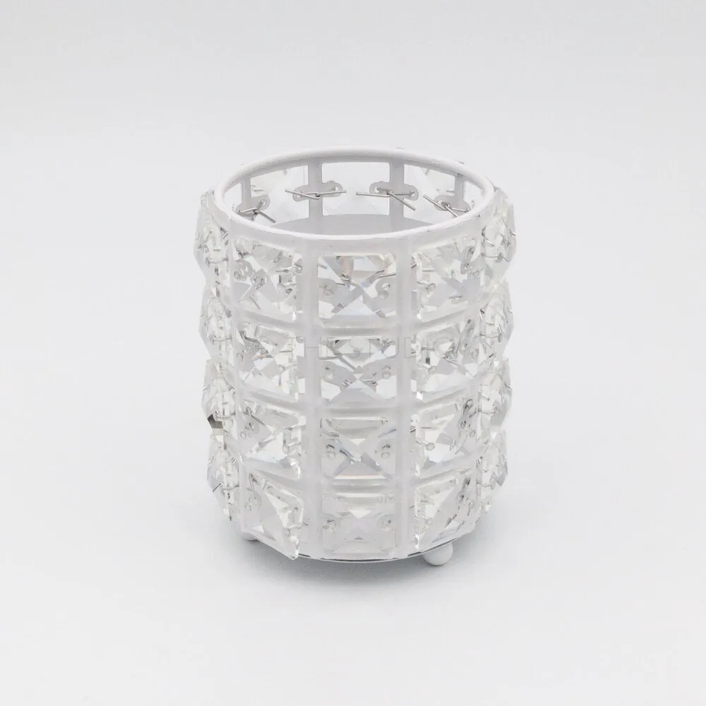 The Studio - Circle Brush Holder w/ Square Crystal - White