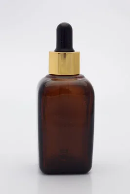 Glass Dropper Bottle - French Square - Amber Brown - 1.4 oz