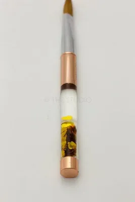 Kolinsky Acrylic Brush - Rose Gold - Gold Hearts