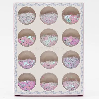 Art Pack #263 - Assorted White Iridescent Confetti - 12 pcs