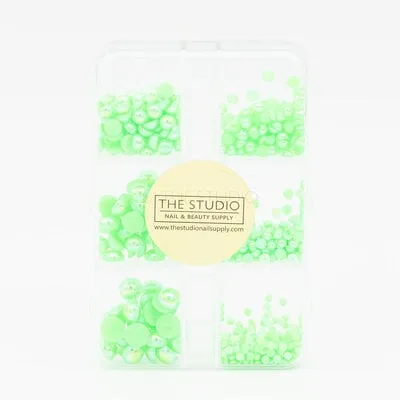 Art Pack #381 - Assorted Neon Green Pearls - 6 pcs