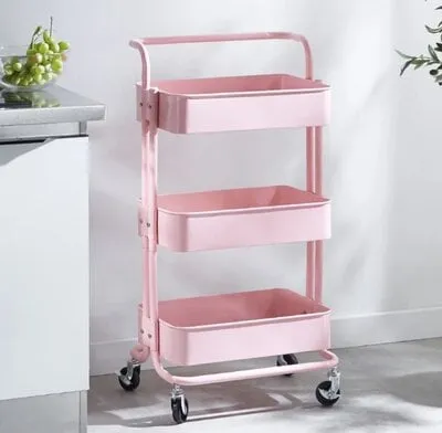 Rolling Utility Cart - Metal - Pink