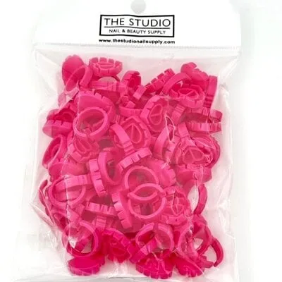 Lash Glue Heart Rings - Hot Pink - 50 ct