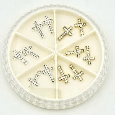 Art Pack #468 - Silver and Gold Rhinestone Crosses - 12 pcs