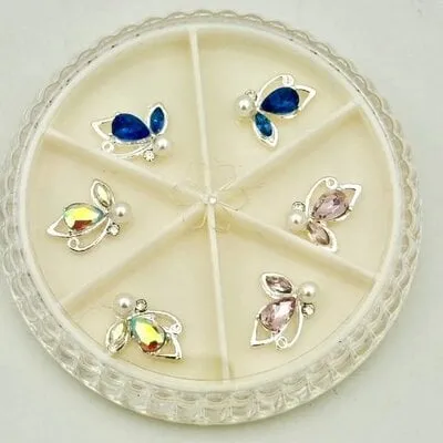 Art Pack #517 - Butterfly Rhinestone Pearl Charms - 6 pcs