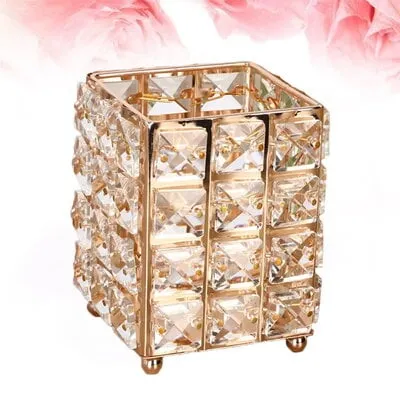 Square Brush Holder w/ Square Crystal - Gold