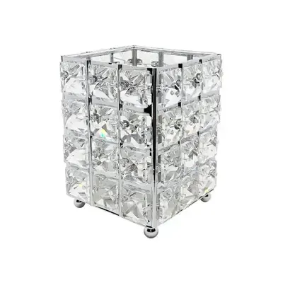 Square Brush Holder w/ Square Crystal - Silver