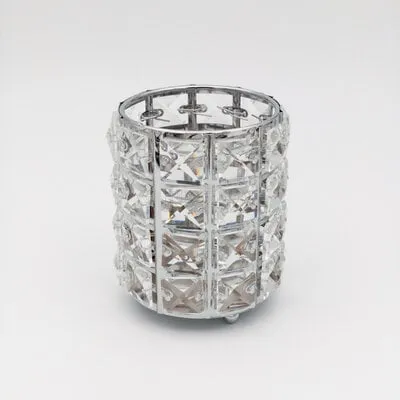Circle Brush Holder w/ Square Crystal - Silver