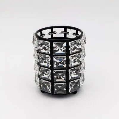 Circle Brush Holder w/ Square Crystal - Black