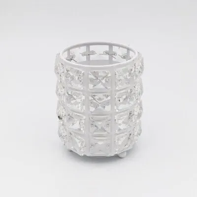 Circle Brush Holder w/ Square Crystal - White